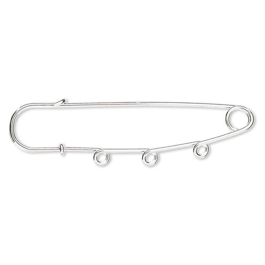 A silver safety pin stud earring made of polished metal wire, shown against a plain white background.
