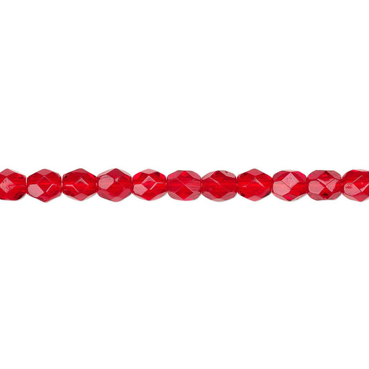 Czech Ruby Red Fire Polished Round Glass Beads, 4mm - 1 Strand