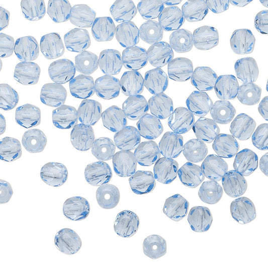 Czech Sapphire Blue Fire Polished Round Glass Beads, 4mm - 1 Strand