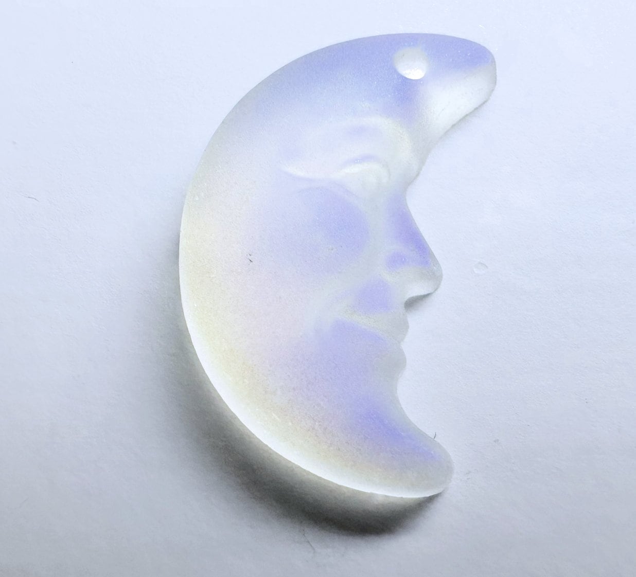 Matte Blue Glacier Crystal Glass Crescent Moon Pendant: 16x11mm (1 pc)