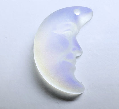 Matte Blue Glacier Crystal Glass Crescent Moon Pendant: 16x11mm (1 pc)