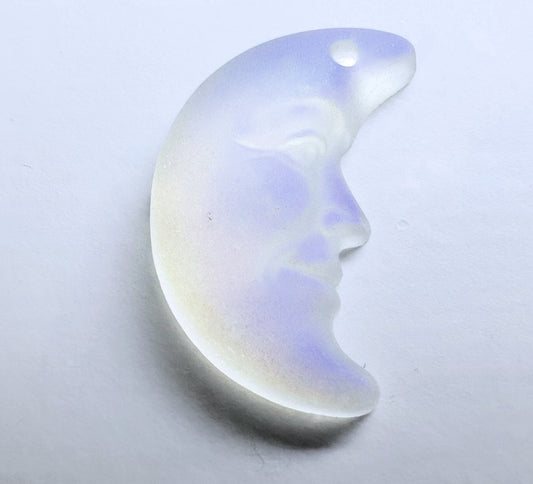 Matte Blue Glacier Crystal Glass Crescent Moon Pendant: 16x11mm (1 pc)