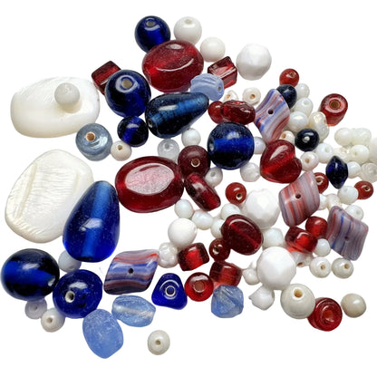 Red, White & Blue Patriotic Bead Mix, Glass, Lucite & Acrylic, 28g