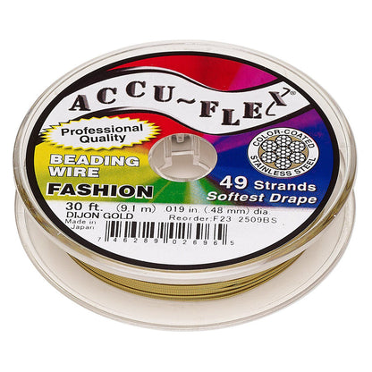 Accu-Flex Beading Wire, 49 Strand, Dijon Gold, 0.019" (approx. 1/64 inch) Diameter, 30 Foot (approx. 9.1 m) Spool