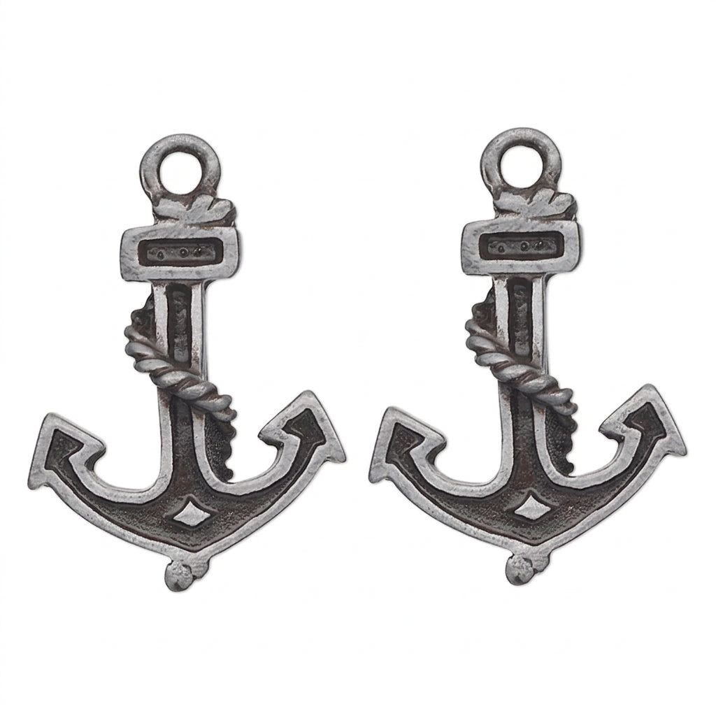 Antiqued Silver Pewter Rope-Wrapped Anchor Charms, 18x15mm - 2 pcs