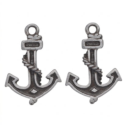 Antiqued Silver Pewter Rope-Wrapped Anchor Charms, 18x15mm - 2 pcs