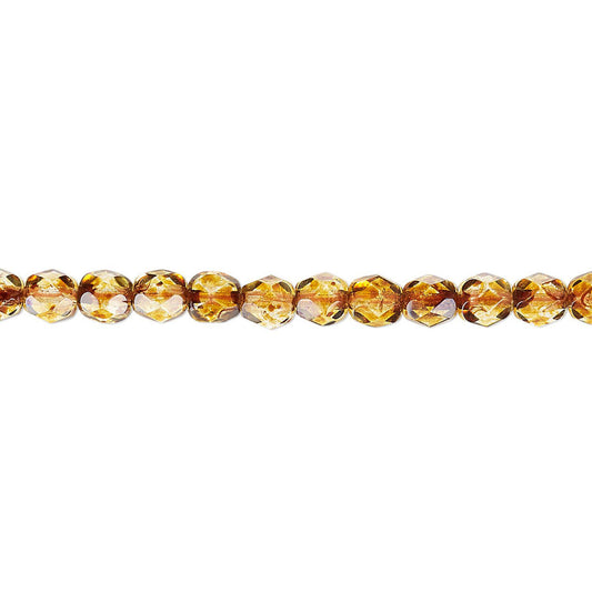 Czech Tortoise Gold Fire Polished Round Glass Beads, 4mm - 1 Strand