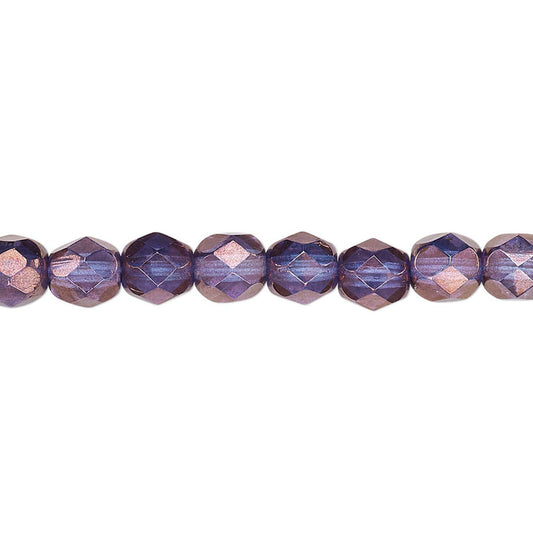 Czech Purple Gold Fire Polished Round Glass Beads, 6mm - 1 Strand
