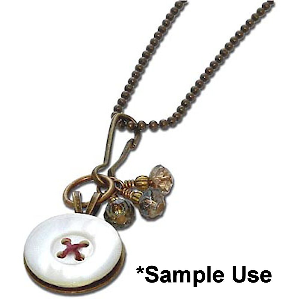 Necklace with a white button pendant and brown chain on a white background