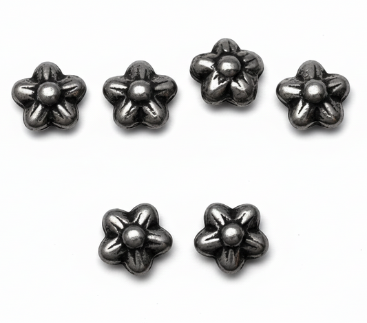 A close-up view of a metallic flower-shaped hardware piece, shown with three smaller views above and the text 'Close Up' below on a plain white background.