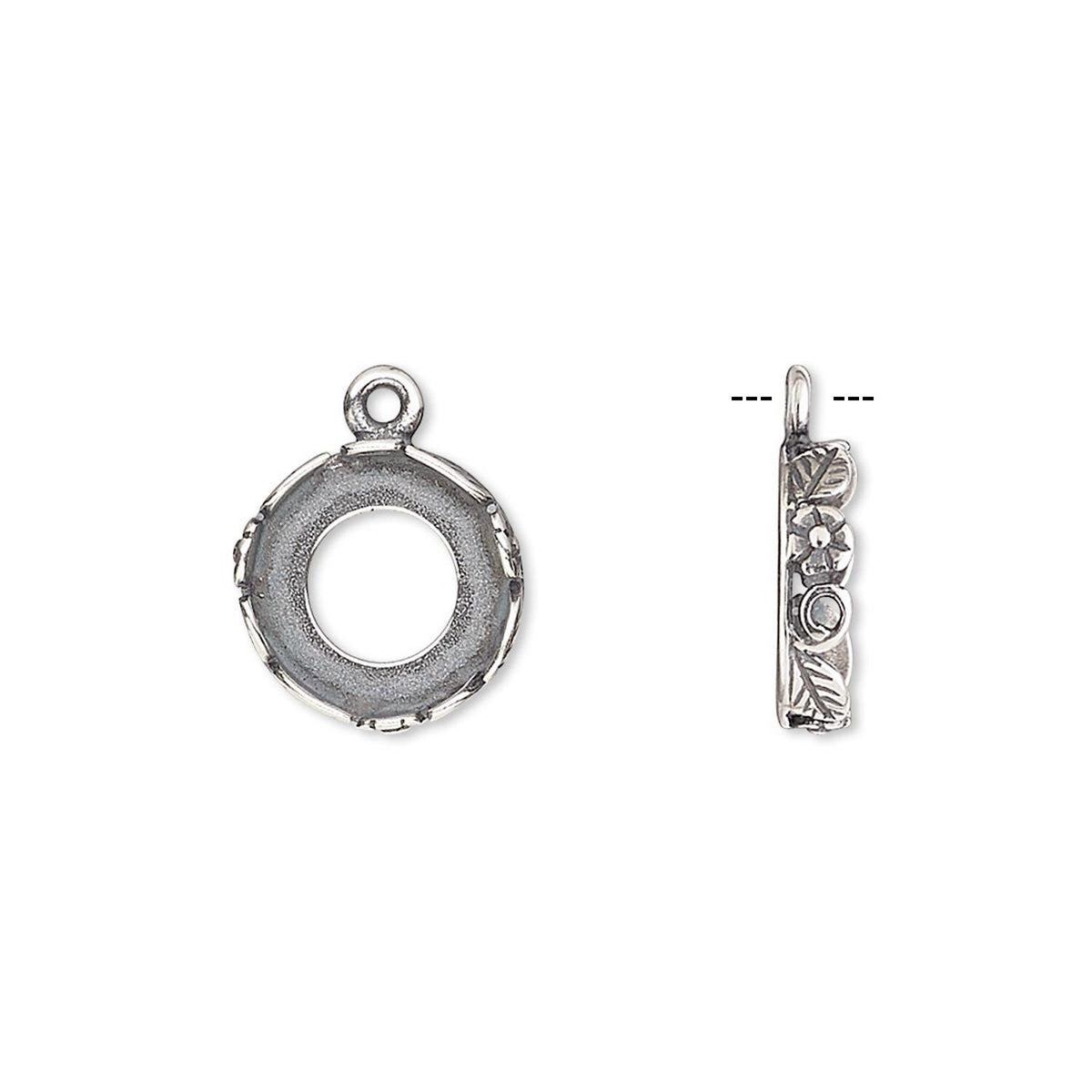 Antiqued Silver-Plated Brass Bezel Settings, 12mm for 10mm Stones - 2 pcs