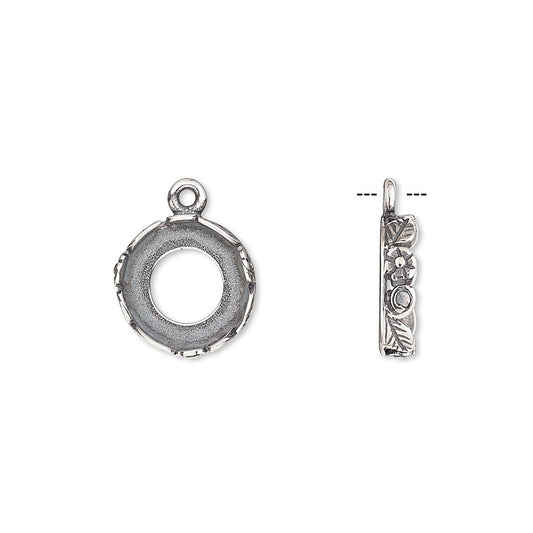 Antiqued Silver-Plated Brass Bezel Settings, 12mm for 10mm Stones - 2 pcs