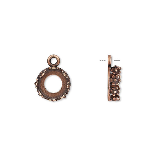 Antiqued Copper-Plated Brass Floral Bezel Settings, 12mm - 2 pcs