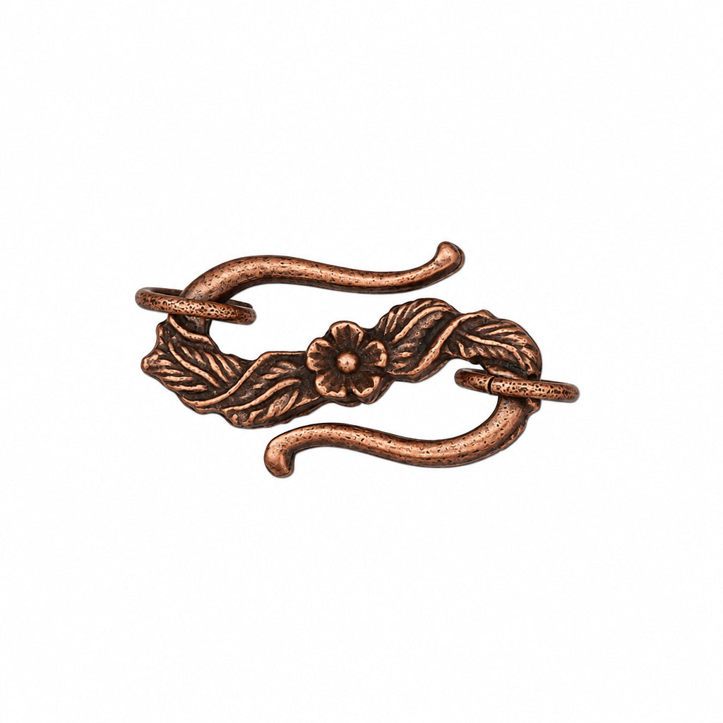 Antiqued Copper Pewter Floral S-Hook Clasps, 24x14mm - 2 sets