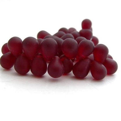 Czech Pressed Glass Matte Garnet Red Top Drilled Teardrop Beads 8x6mm — 100 pcs