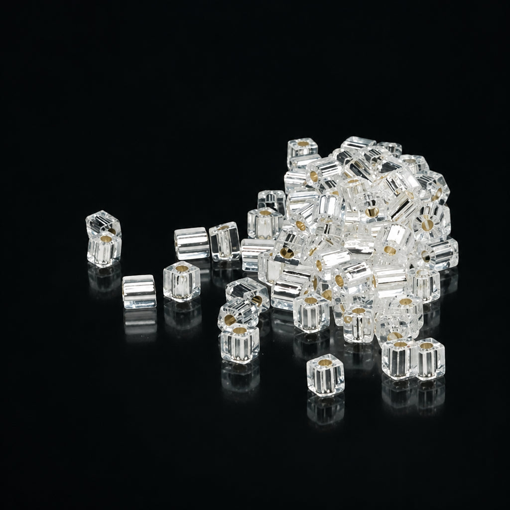 Clear GLASS beads on a black background
