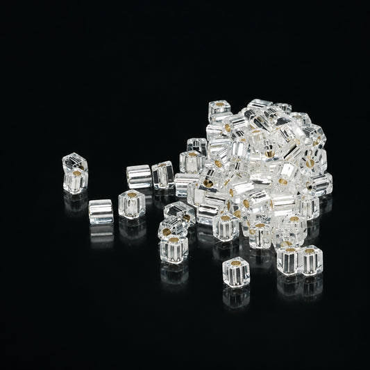 Clear GLASS beads on a black background