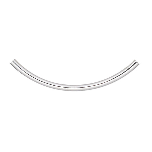 Brass 38x2mm Curved Tube Beads, Silver Plated, 100 pcs