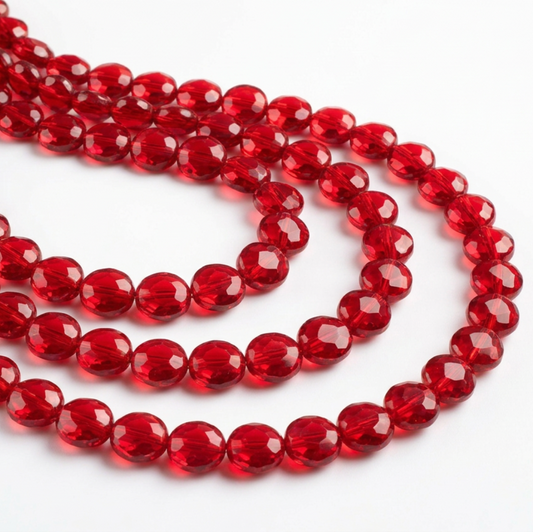 RED FACETED COIN BEADS