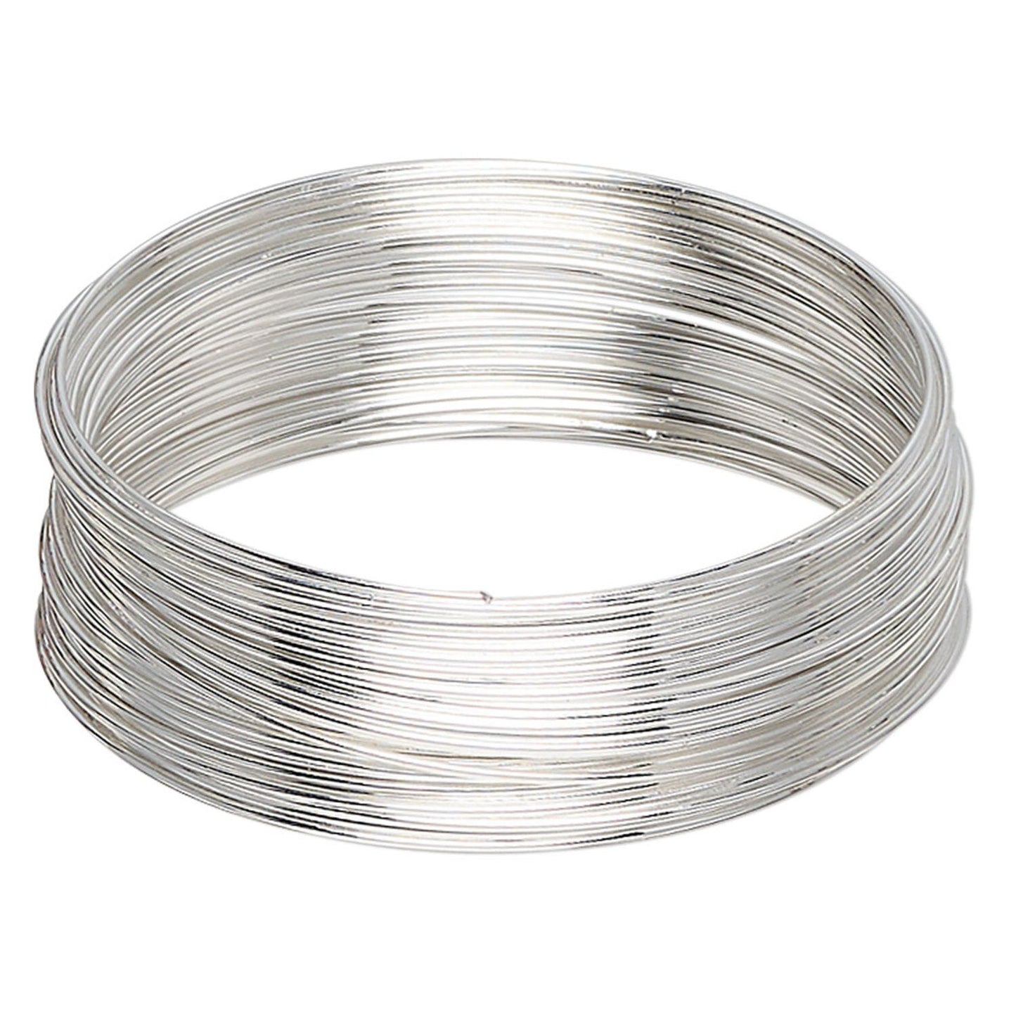 Silver Plated Carbon Steel Bracelet Memory Wire, 2-1/4 inch, 1 oz (approx. 50 Loops)