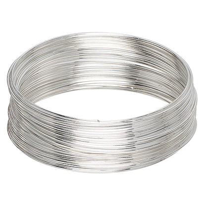 Silver Plated Carbon Steel Bracelet Memory Wire, 2-1/4 inch, 1 oz (approx. 50 Loops)