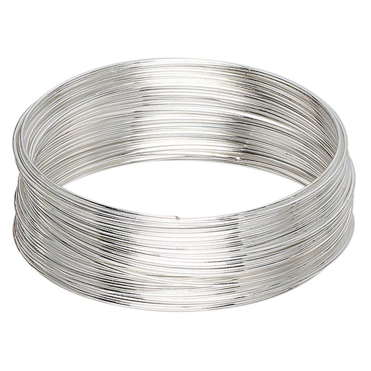 Silver Plated Carbon Steel Bracelet Memory Wire, 2-1/4 inch, 1 oz (approx. 50 Loops)