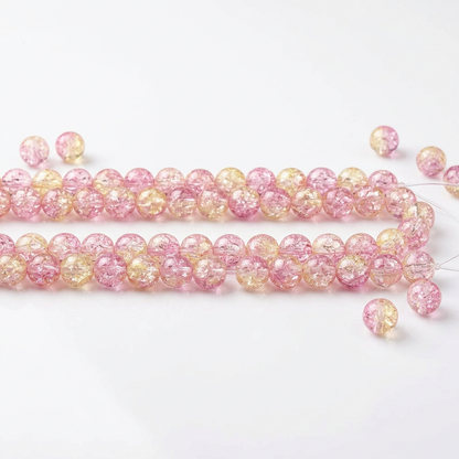 Lemon Pink Crackle Glass Round Beads, 8mm - 50 pcs