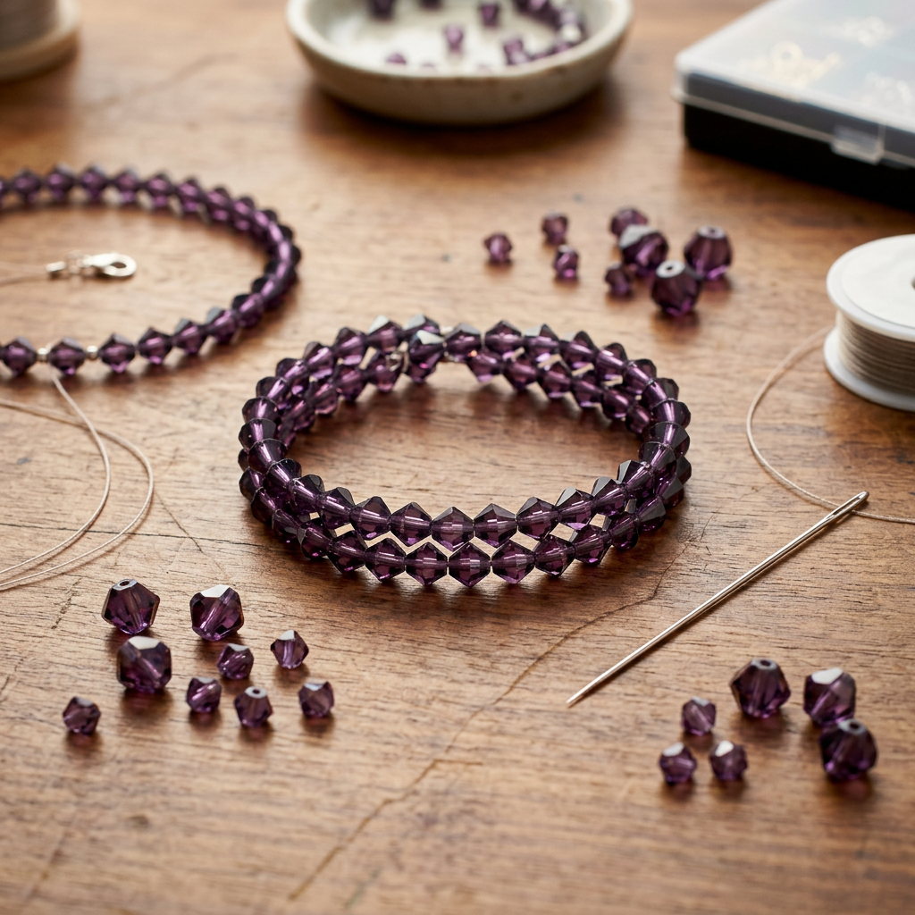 Tanzanite Purple Faceted Bicone Crystal Beads, 6mm - 1 Strand