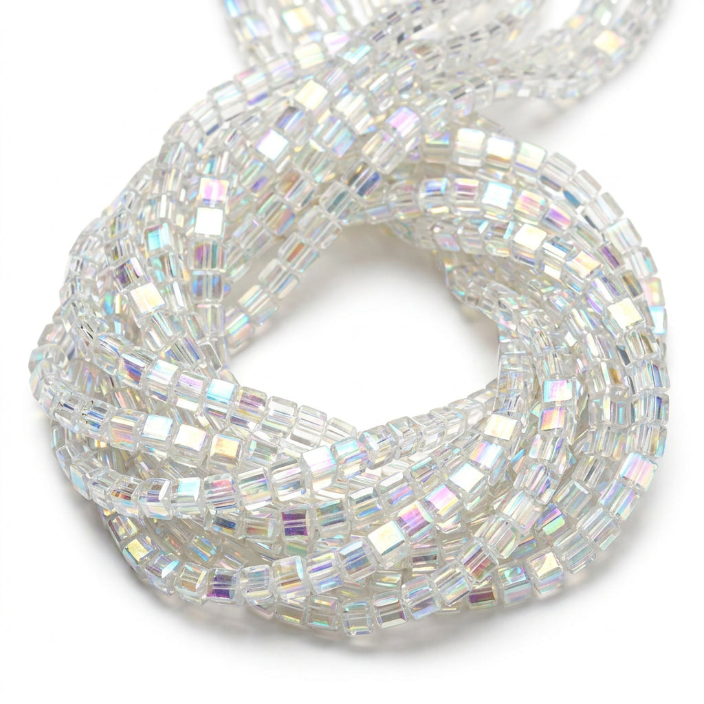 CLEAR AB GLASS CUBE BEADS