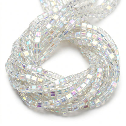 CLEAR AB GLASS CUBE BEADS