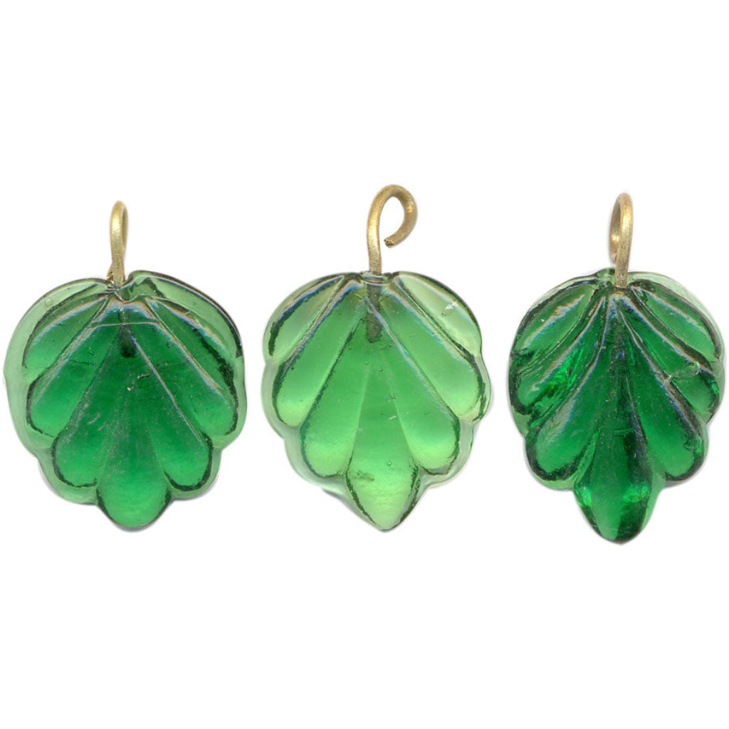 GREEN GLASS LEAF CHARMS