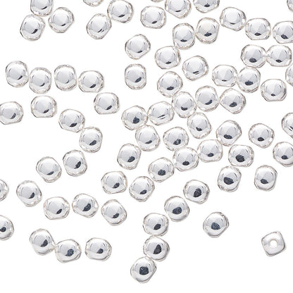 Silver-Plated Brass Rounded Rectangle Spacer Beads, 4x3mm, 100 pcs