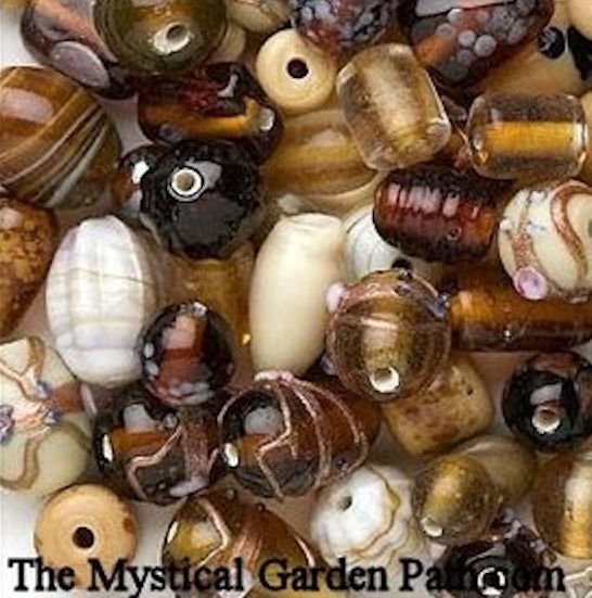 Lampwork Glass Amber Brown Fall Bead Mix 100g (60-100 beads)