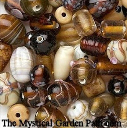 Lampwork Glass Amber Brown Fall Bead Mix 100g (60-100 beads)