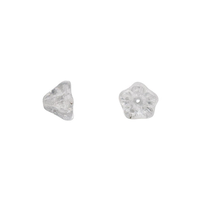 Two small clear faceted bead spacers on a plain white background, one with a triangular shape and one with a five-pointed star shape.