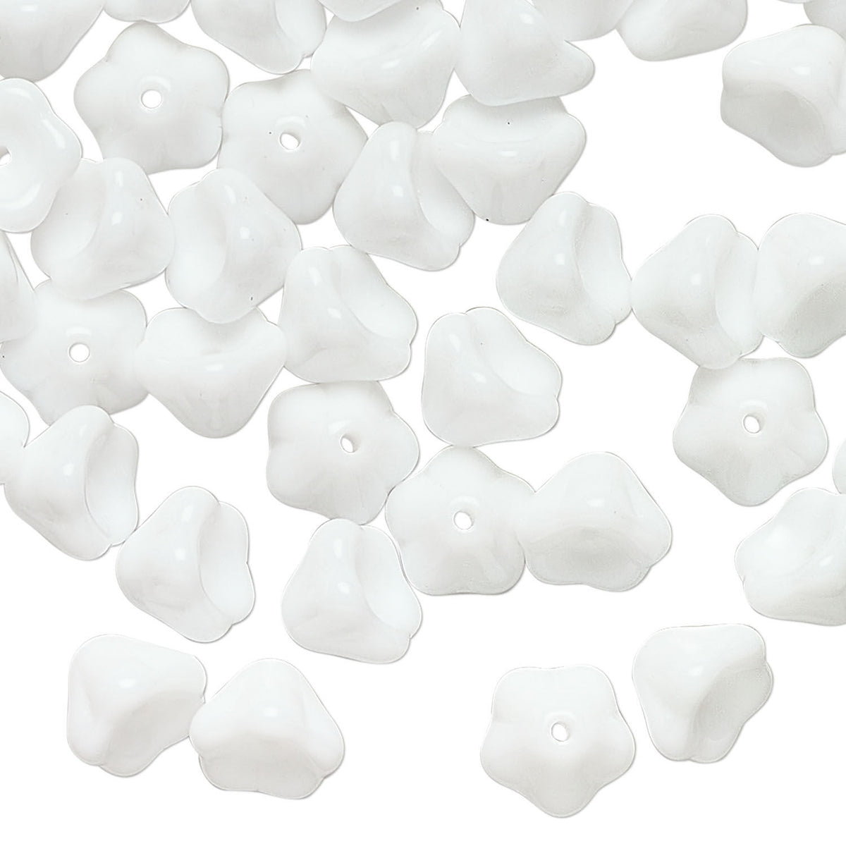 Opaque White Czech Glass Cone Bell Flower Beads, 8.5x6.5mm - 80 pcs