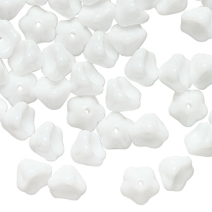Opaque White Czech Glass Cone Bell Flower Beads, 8.5x6.5mm - 80 pcs