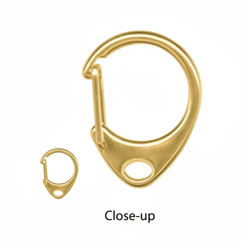 Gold metal lobster clasp shown in a close-up view on a white background, with the text 'Close-up' below.