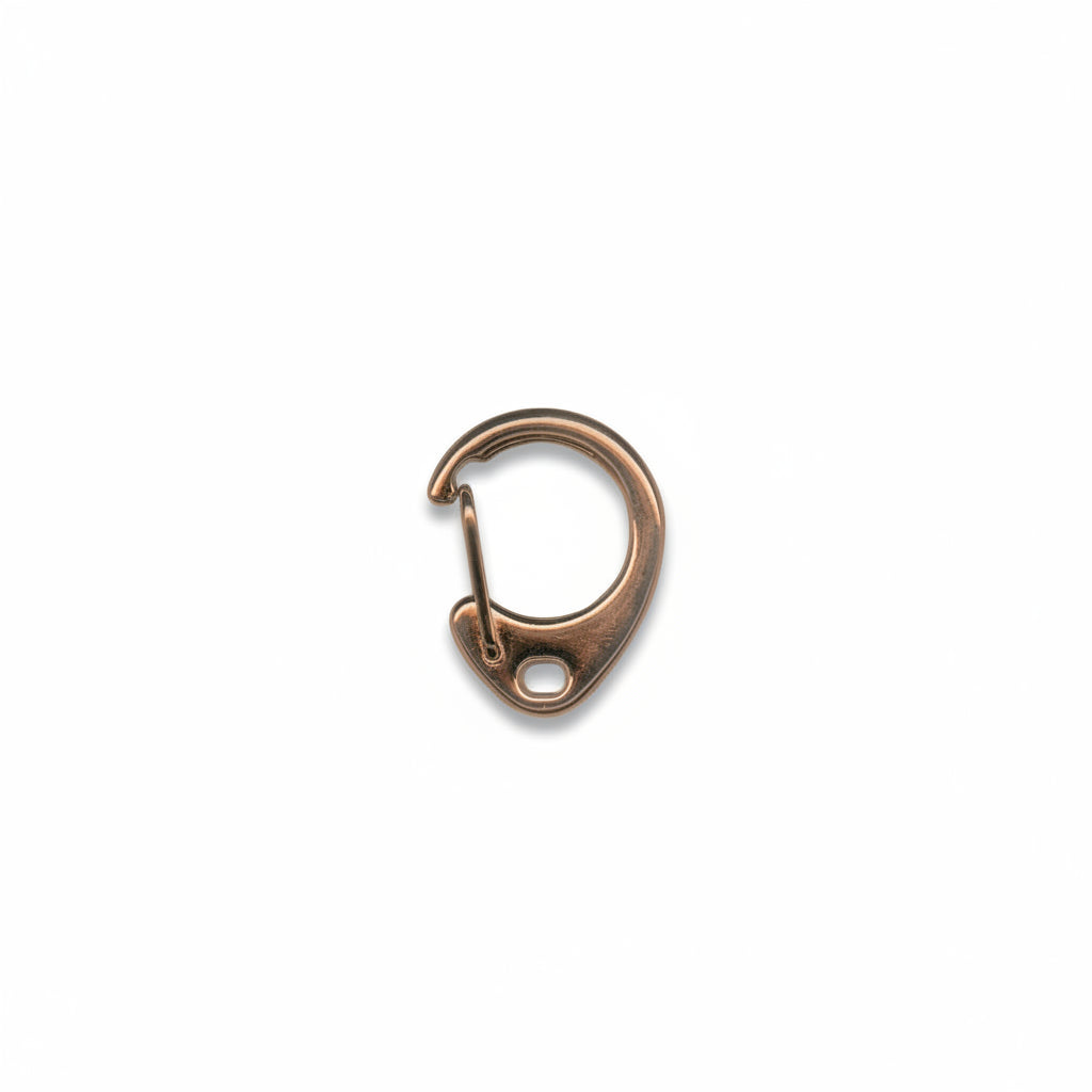 A single metallic carabiner-style hook with a warm copper or bronze finish, isolated on a plain white background.