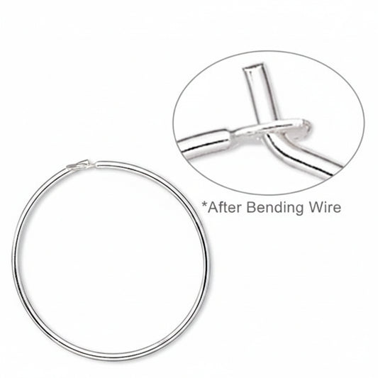 A silver hoop earring shown on a white background, with a circular inset demonstrating the wire bent into a cross shape and the text '*After Bending Wire'.