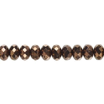 A single strand of faceted oval beads in a smoky translucent brown color, arranged horizontally against a plain white background.