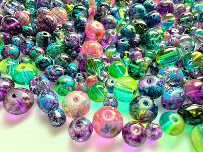 Speckled Glass Bead Mix 4-8mm Assorted Shapes — approx. 650 Beads