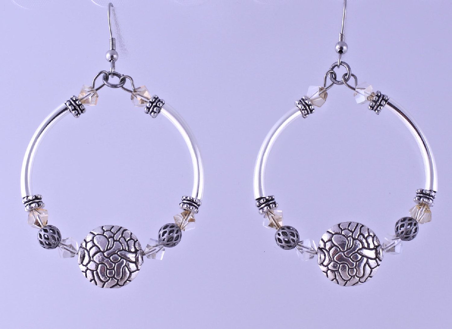 Antiqued Silver Pewter Puffed Flat Round Coin Beads, 16mm, 5 pcs