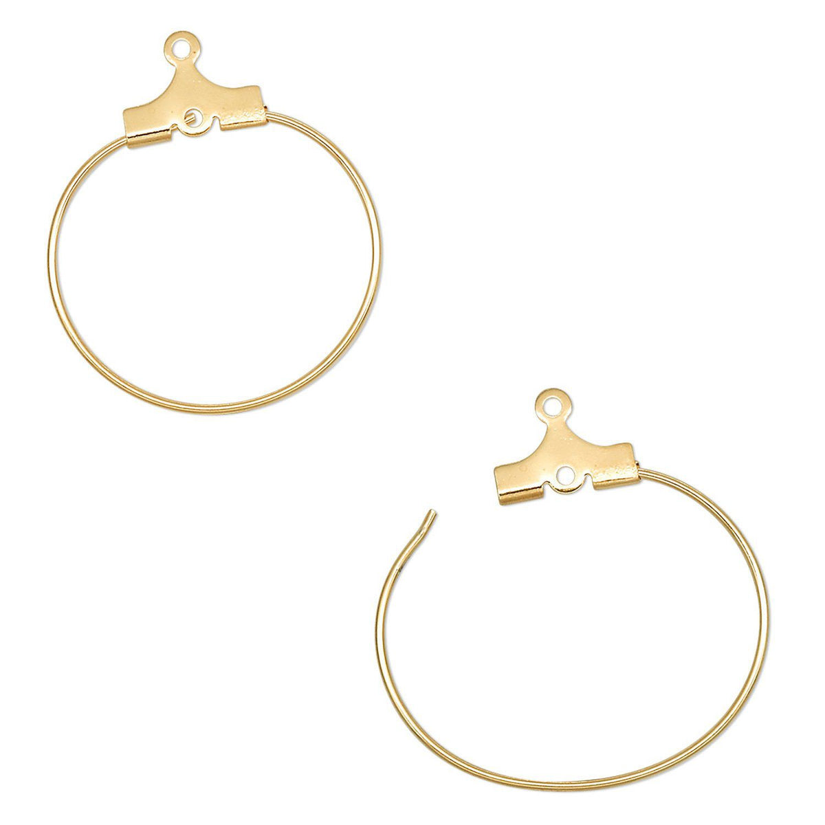 Two gold-plated hoop earring findings with spring-ring clasp closures, shown on a plain white background.