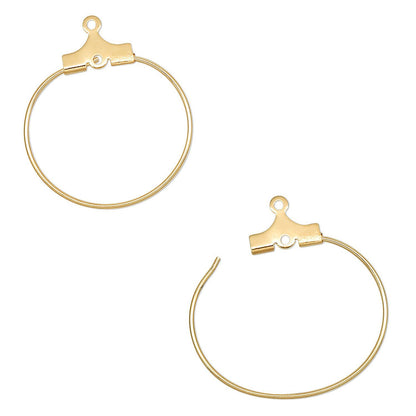 Two gold-plated hoop earring findings with spring-ring clasp closures, shown on a plain white background.
