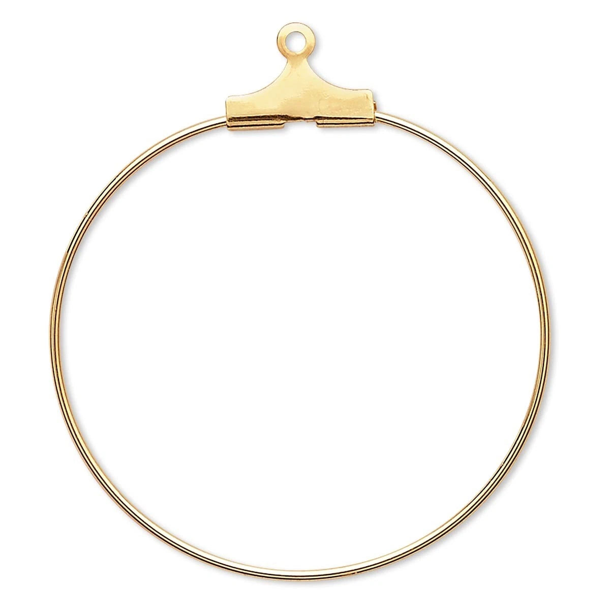 A gold-plated hoop earring blank with a flat top clasp and hanging loop, shown on a solid white background.