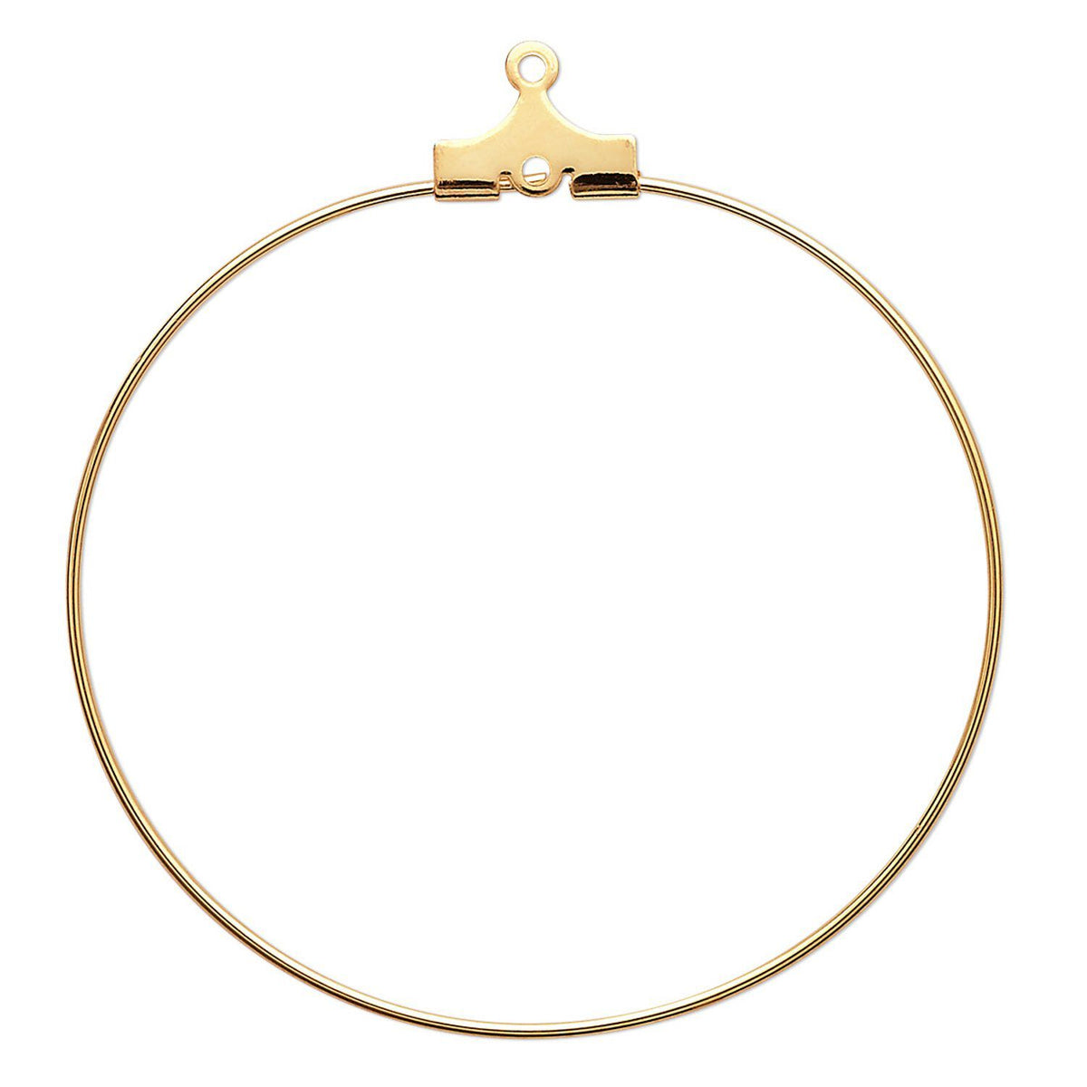 A gold-plated circular hoop earring with a lobster clasp closure at the top, shown on a plain white background.