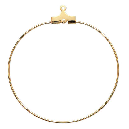 A gold-plated circular hoop earring with a lobster clasp closure at the top, shown on a plain white background.
