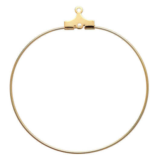 A gold-plated circular hoop earring with a lobster clasp closure at the top, shown on a plain white background.