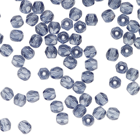 Czech Montana Blue Fire Polished Round Glass Beads, 4mm - 1 Strand